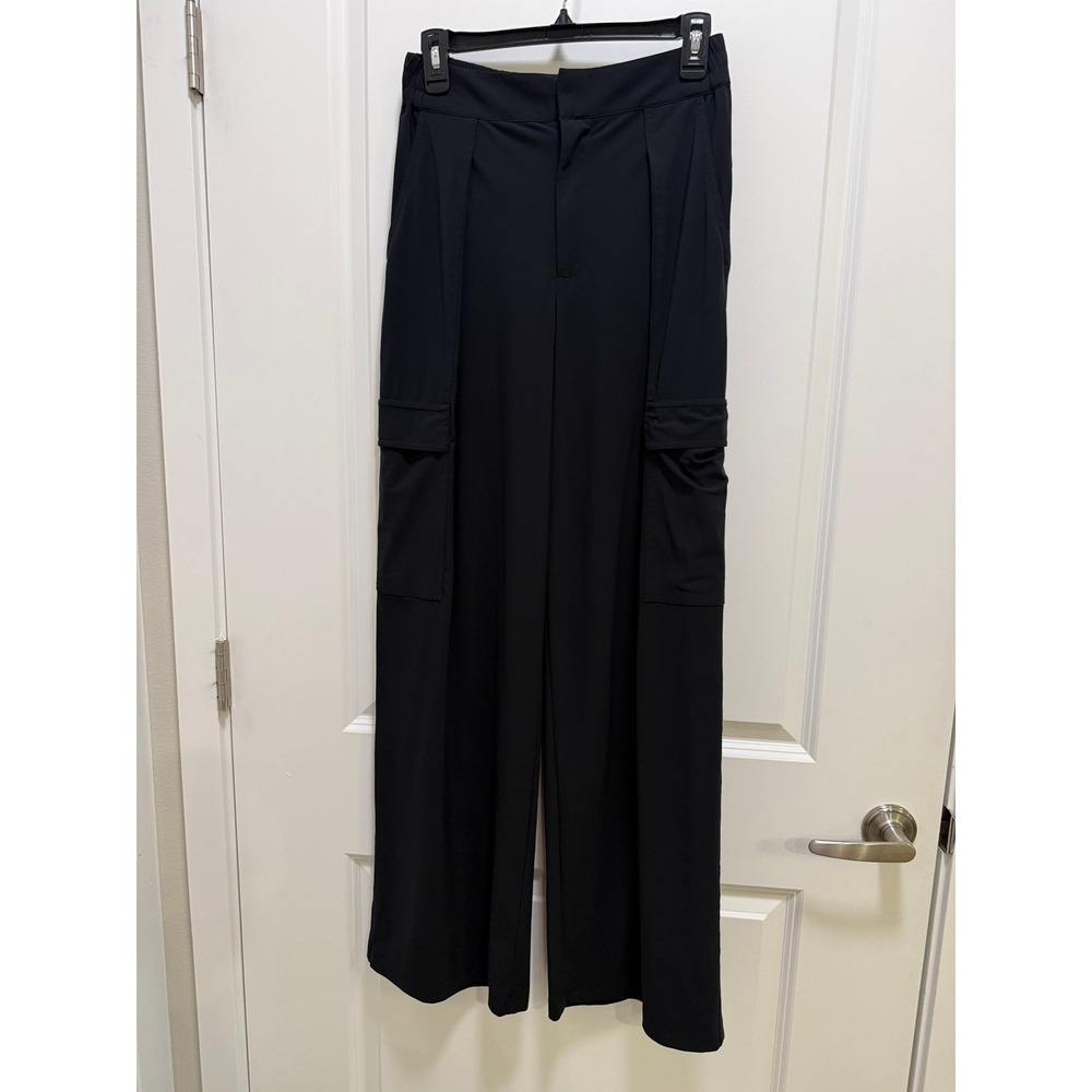 Athleta Brooklyn Cargo Wide Leg Pants Black High Rise Pleated Front Size 4 Tall